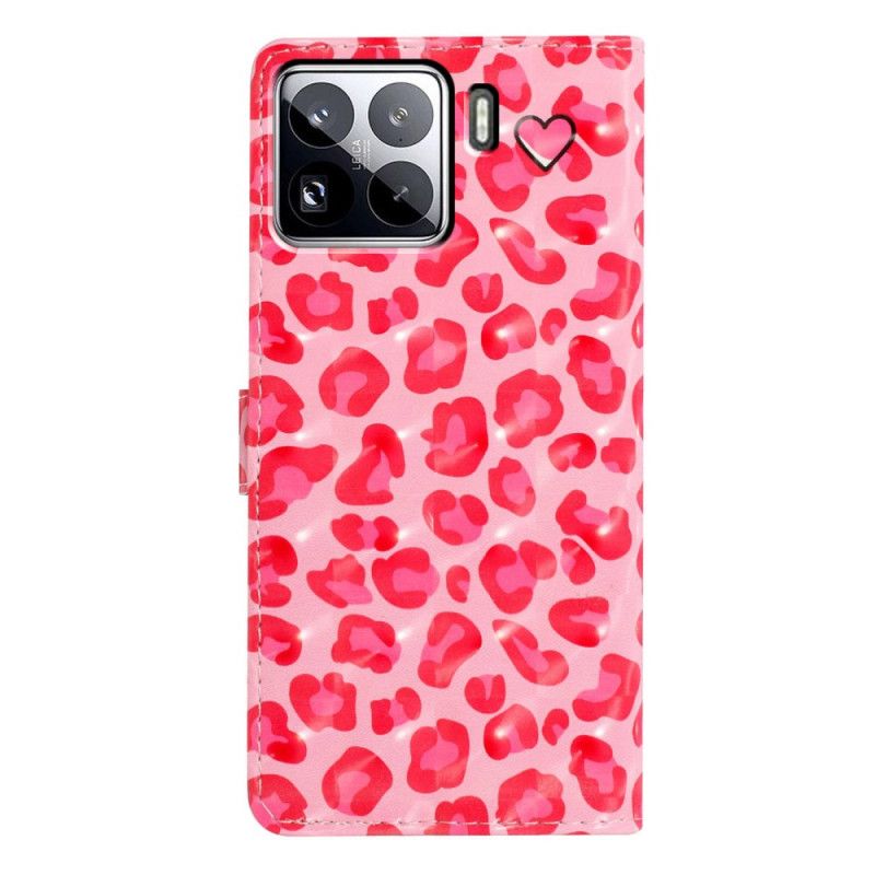 Læder Cover Xiaomi 15 Pro Telefon Etui 3d-lyserødt Leopardmønster