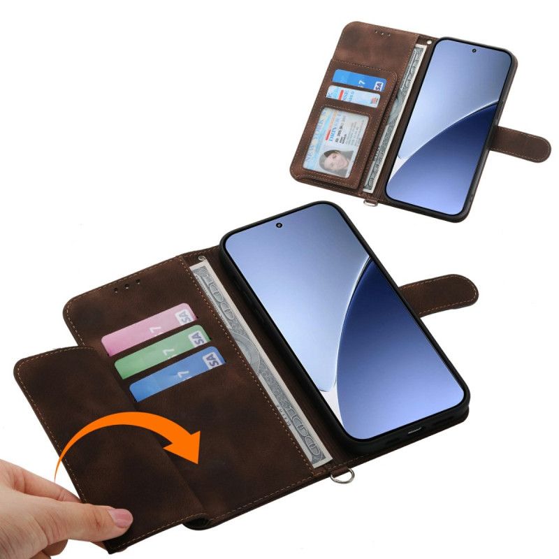 Læder Cover Xiaomi 15 Pro Telefon Etui Blomstermønster Med Ruskindseffekt Rem Og Skulderrem