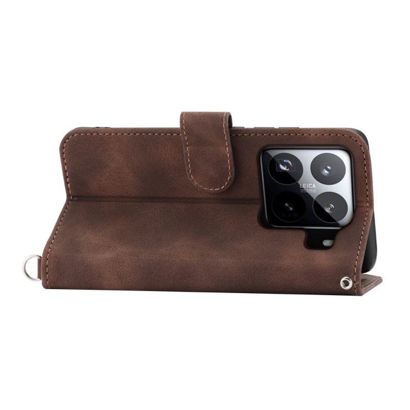 Læder Cover Xiaomi 15 Pro Telefon Etui Blomstermønster Med Ruskindseffekt Rem Og Skulderrem