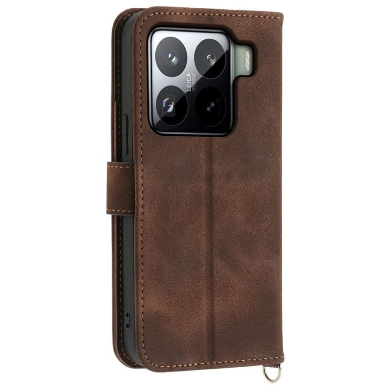 Læder Cover Xiaomi 15 Pro Telefon Etui Blomstermønster Med Ruskindseffekt Rem Og Skulderrem