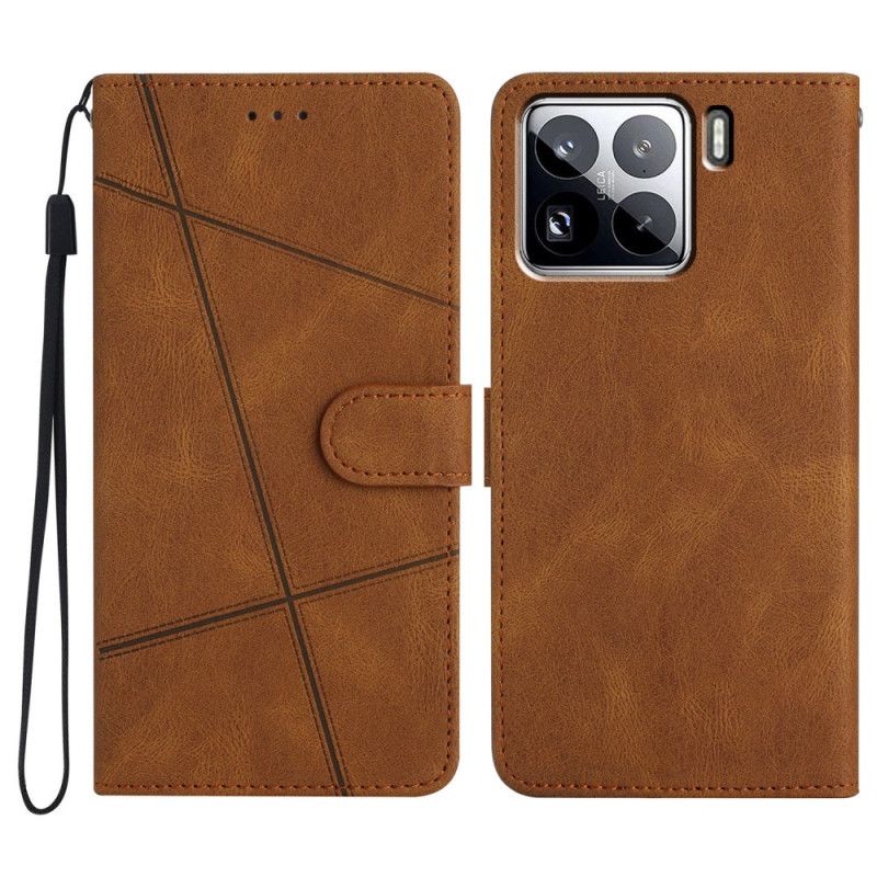 Læder Cover Xiaomi 15 Pro Telefon Etui Linjer Og Striber Med Rem