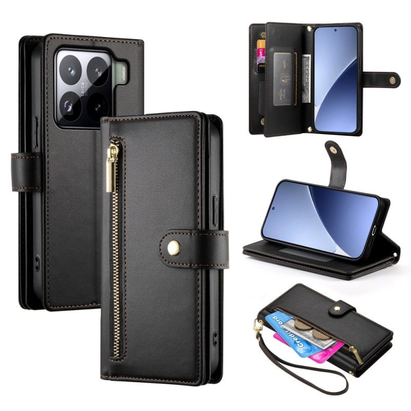 Læder Cover Xiaomi 15 Pro Telefon Etui Pung Med Rem Og Skulderrem
