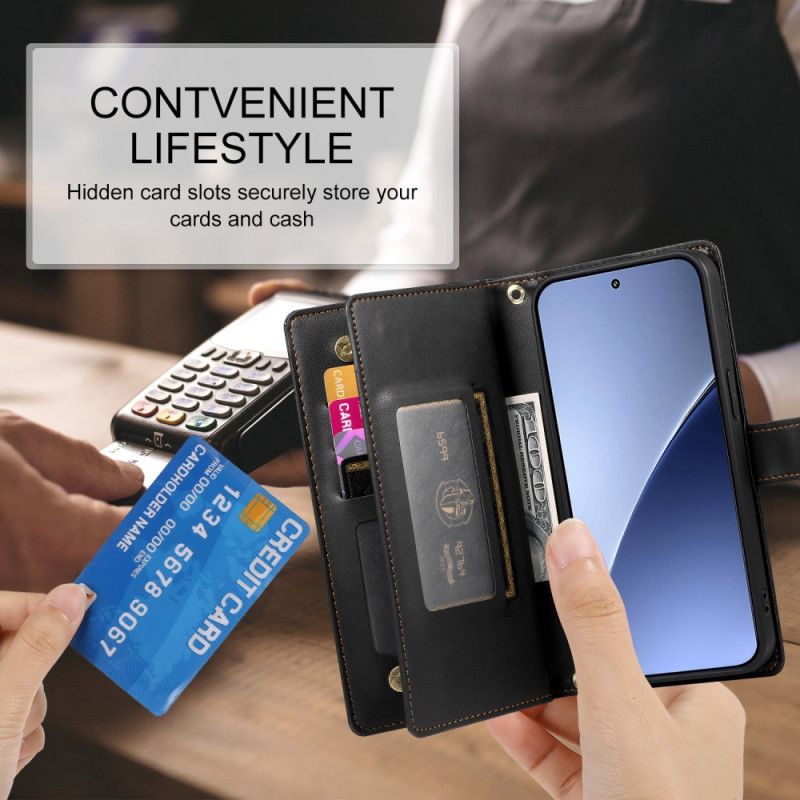 Læder Cover Xiaomi 15 Pro Telefon Etui Pung Med Rem Og Skulderrem