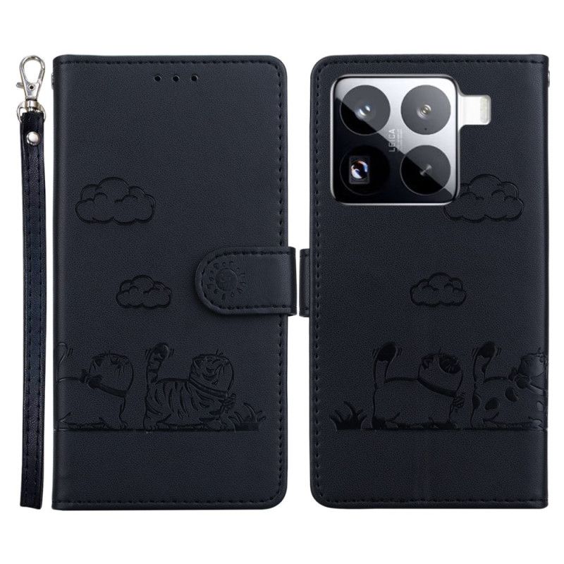 Læder Cover Xiaomi 15 Pro Telefon Etui Rfid-blokerende Kattemotiv