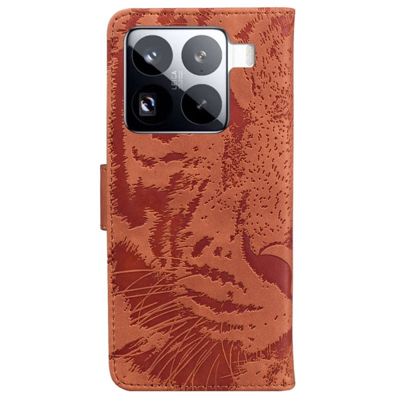 Læder Cover Xiaomi 15 Pro Telefon Etui Tigerpoteaftryk
