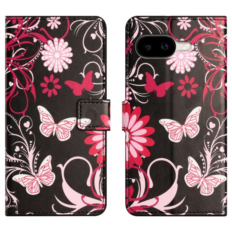 Flip Cover Google Pixel 10a Sommerfugle På Sort Baggrund