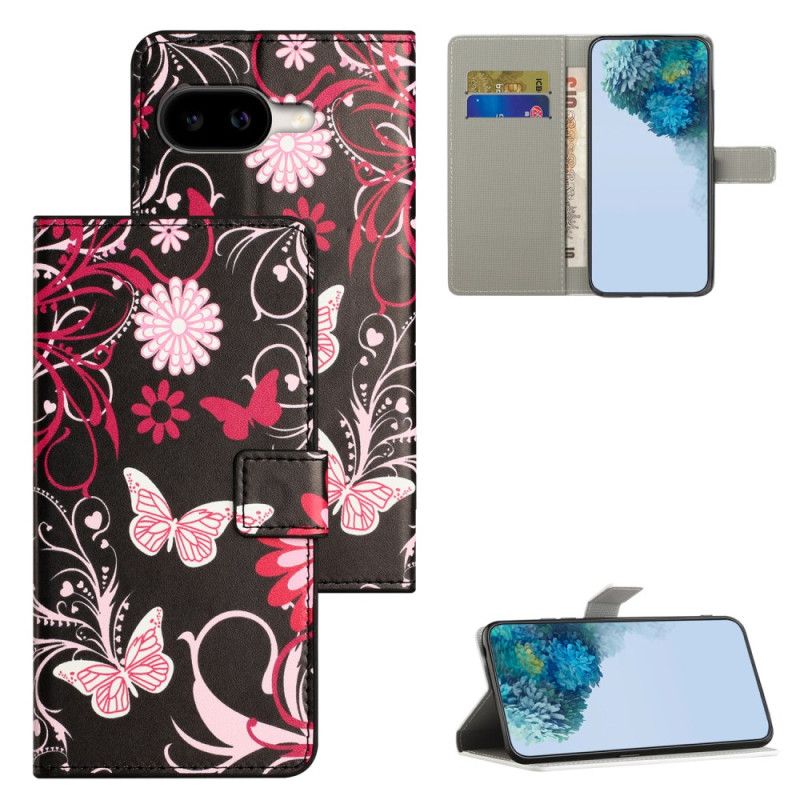 Flip Cover Google Pixel 10a Sommerfugle På Sort Baggrund