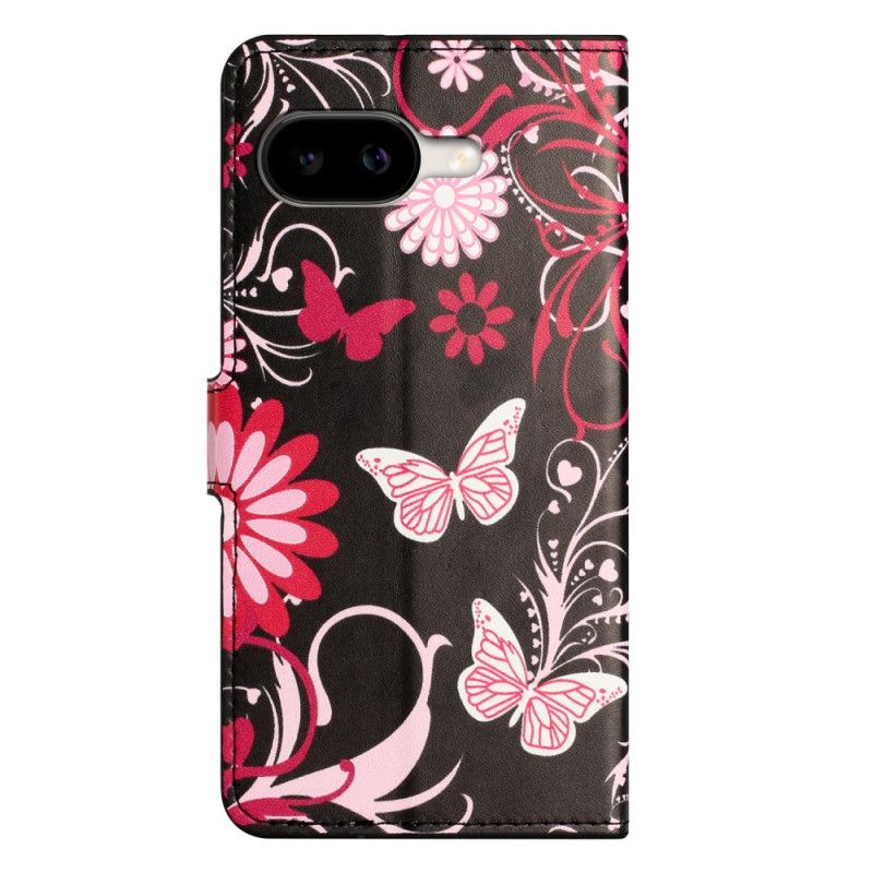 Flip Cover Google Pixel 10a Sommerfugle På Sort Baggrund