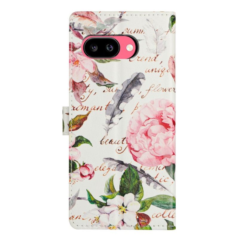 Læder Cover Google Pixel 10a Telefon Etui Grønne Blade Og Blomster