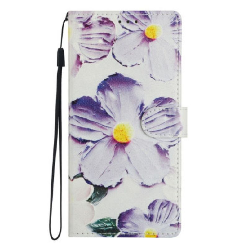 Læder Cover Google Pixel 10a Telefon Etui Lilla Blomster