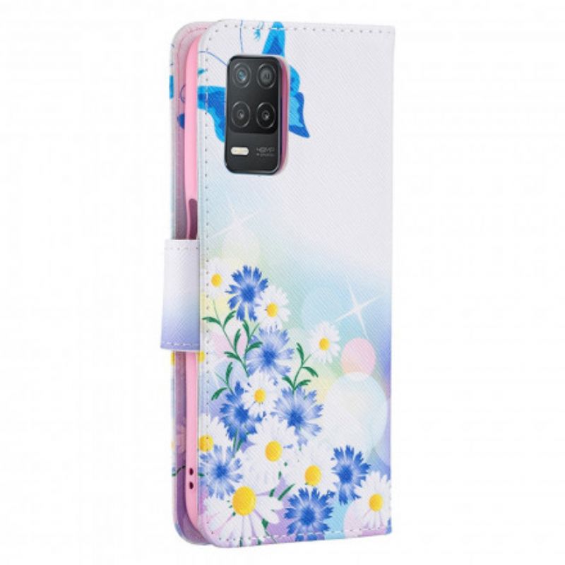 Flip Cover Til Realme 8 5g Malede Sommerfugle Og Blomster