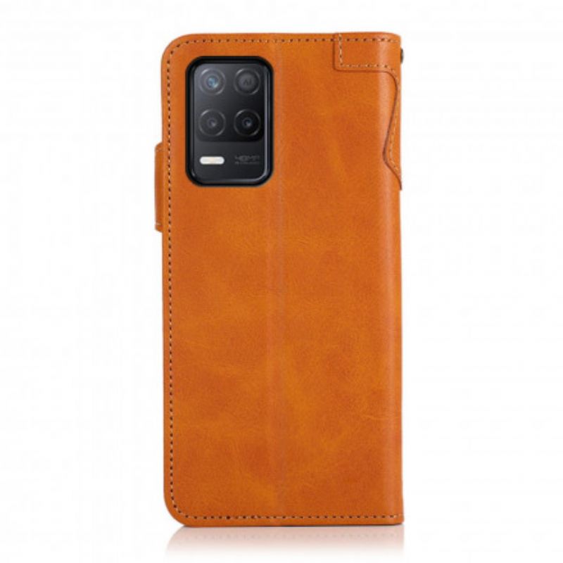 Læder Cover Realme 8 5g Imiteret Læder Knap Khazneh