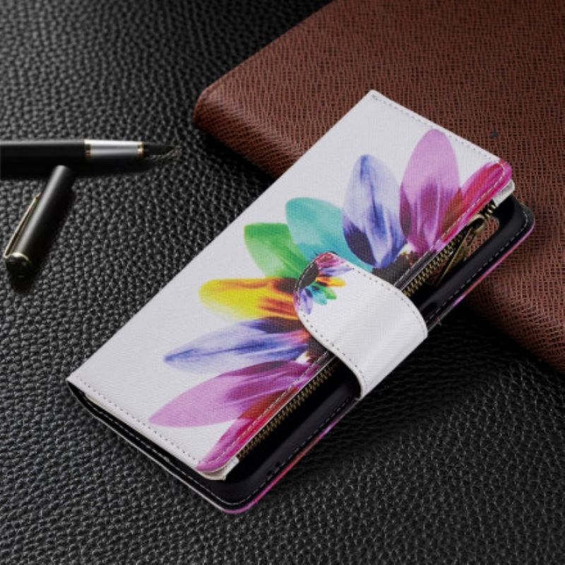Læder Cover Realme 8 5g Telefon Etui Blomsterlomme Med Lynlås