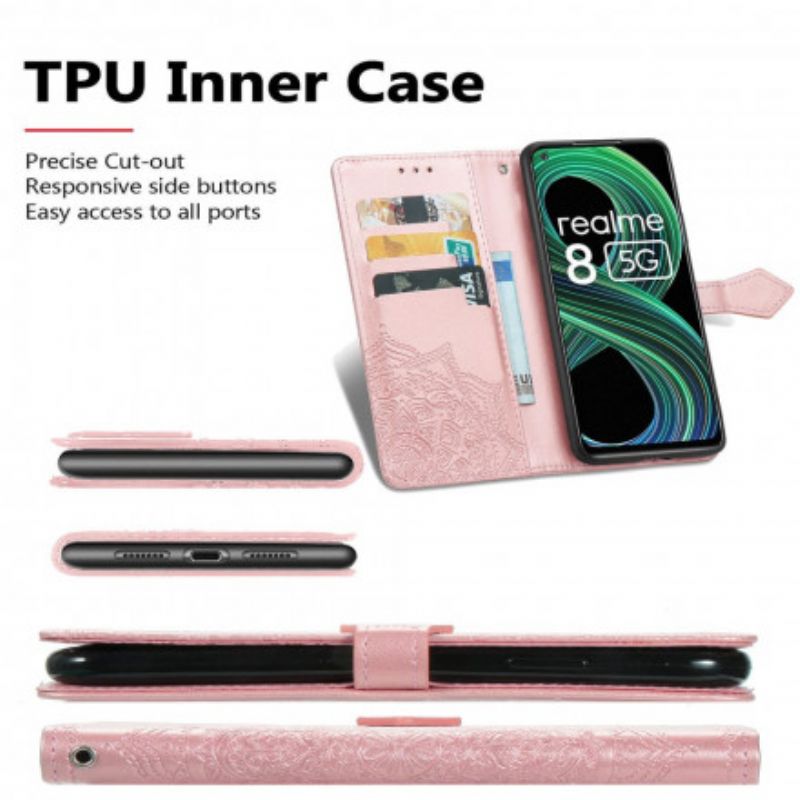 Læder Cover Realme 8 5g Telefon Etui Mandala Middelalder