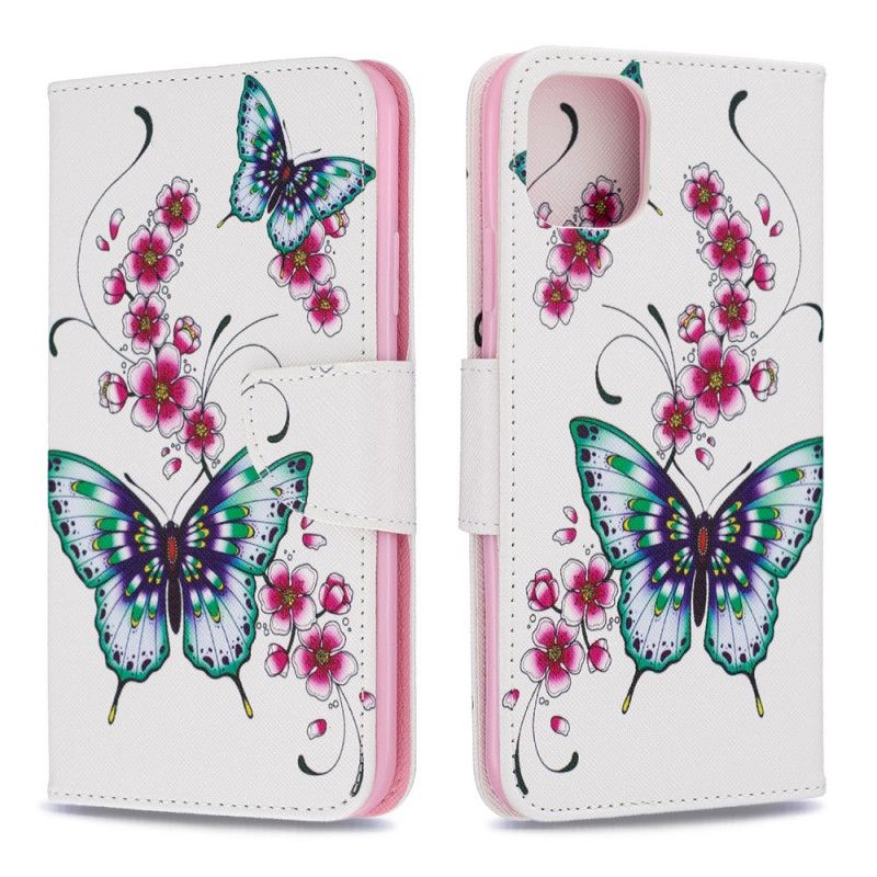 Flip Cover Læder for iPhone 11 Pro Max Mørkeblå Fantastiske Sommerfugle