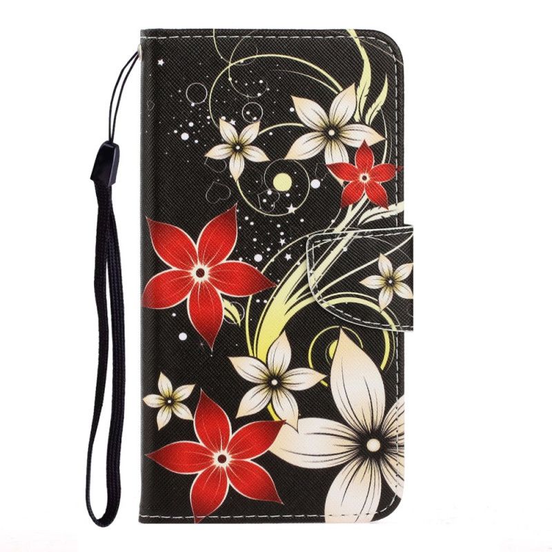 Flip Cover Læder for Xiaomi Redmi Note 8 Farverige Blomster Med Rem