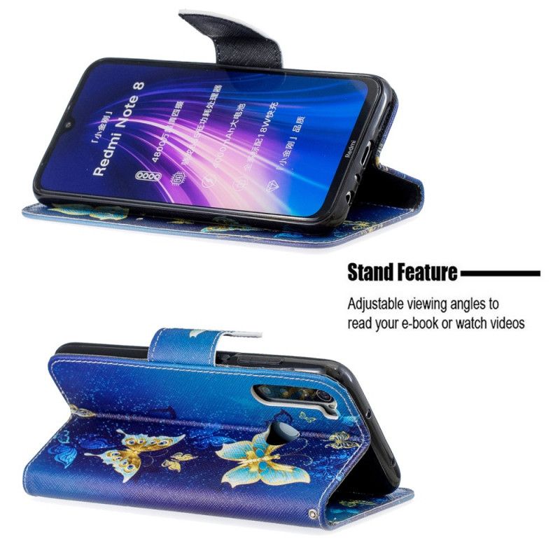 Flip Cover Læder Xiaomi Redmi Note 8 Magenta Utrolige Sommerfugle