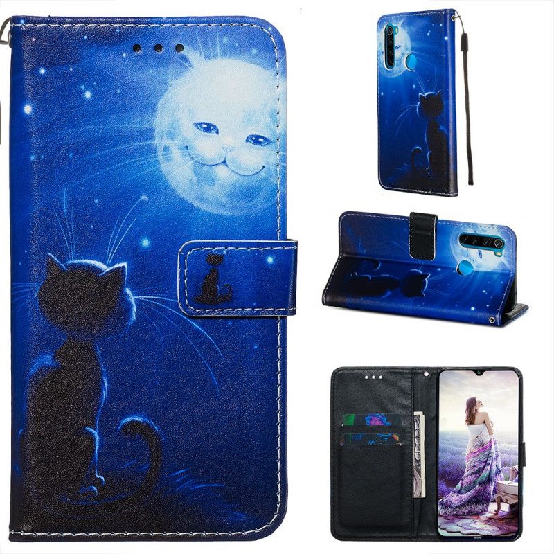 Flip Cover Xiaomi Redmi Note 8 Mobilcover Kat I Måneskin Med Rem