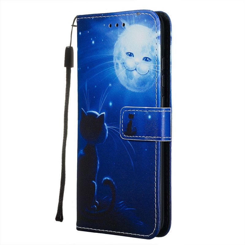 Flip Cover Xiaomi Redmi Note 8 Mobilcover Kat I Måneskin Med Rem
