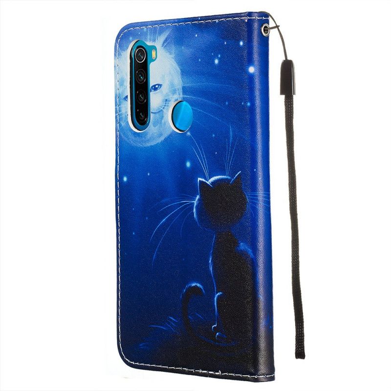 Flip Cover Xiaomi Redmi Note 8 Mobilcover Kat I Måneskin Med Rem