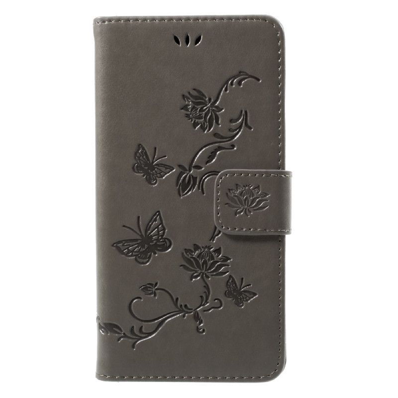Flip Cover Læder Huawei P10 Lite Rose Sommerfugle Og Tanga Blomster Original