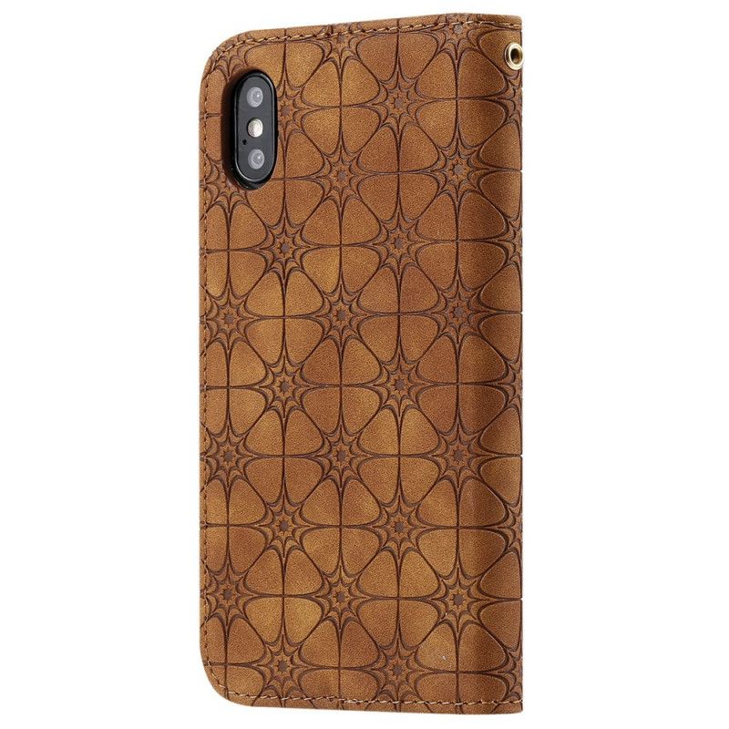 Læder Cover iPhone X Grøn Barokke Blomster