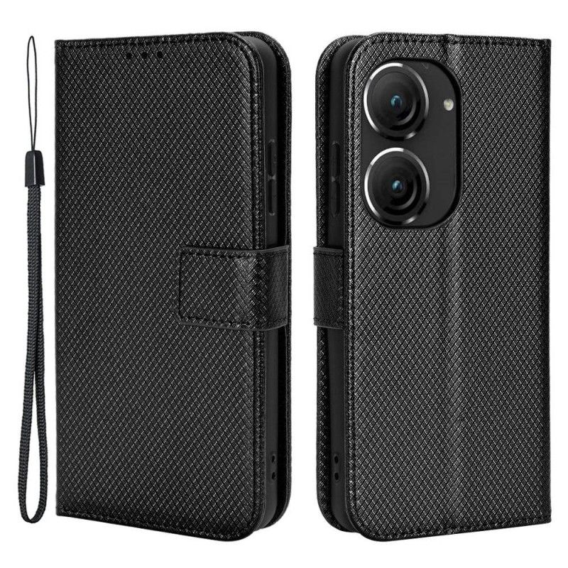 Flip Cover Asus Zenfone 10 Diamanttekstureret Lanyard