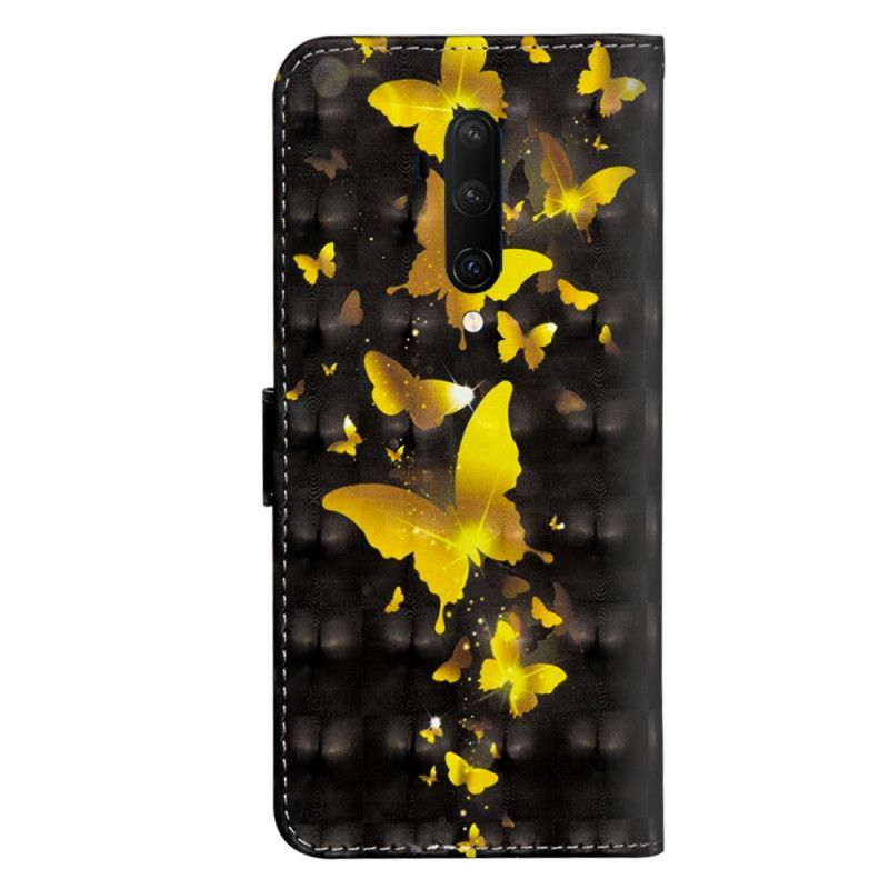 Flip Cover Læder OnePlus 7T Pro Gule Sommerfugle