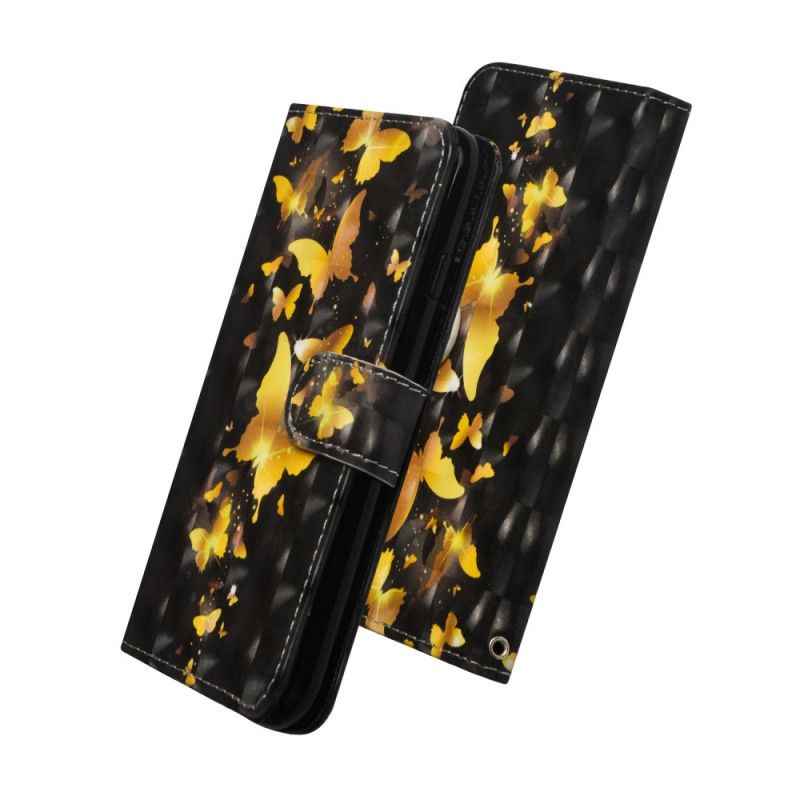 Flip Cover Læder OnePlus 7T Pro Gule Sommerfugle