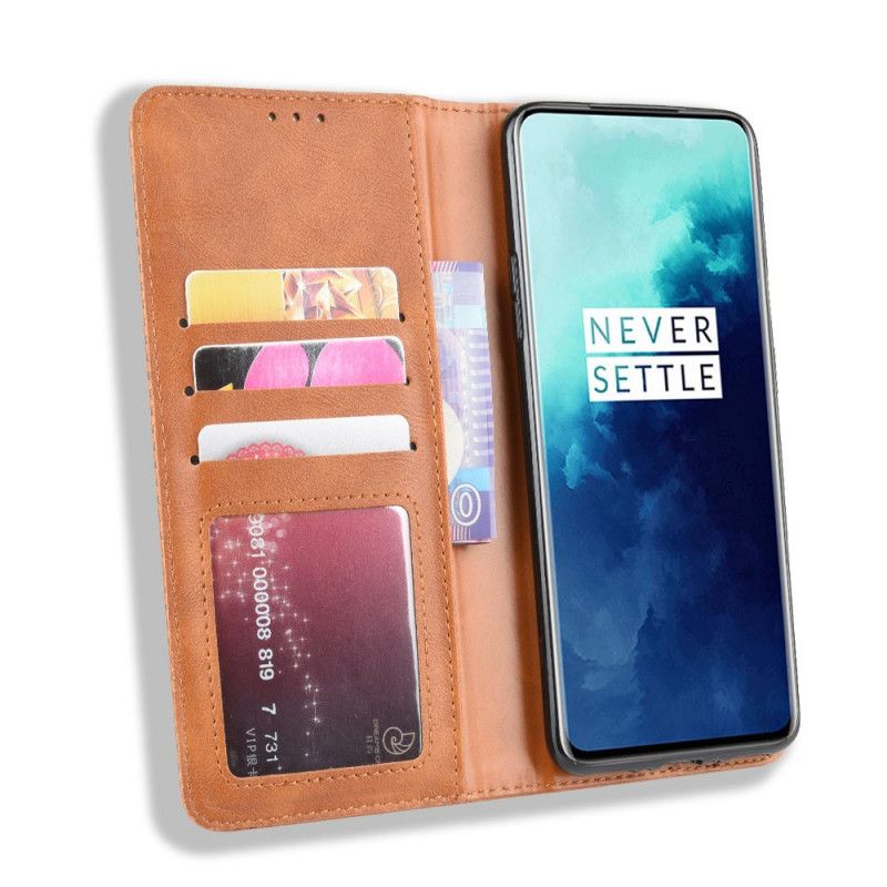 Læder Cover OnePlus 7T Pro Sort Mobilcover Stiliseret Vintage Lædereffekt