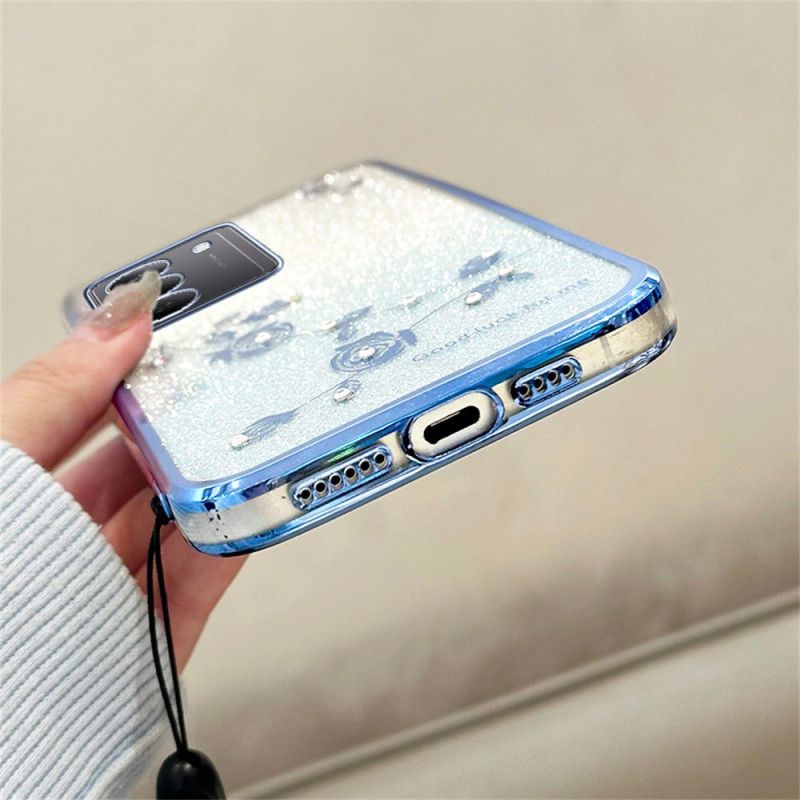 Cover Realme 14x 5g Telefon Etui Kadem Blomster Og Rhinsten Med Snor