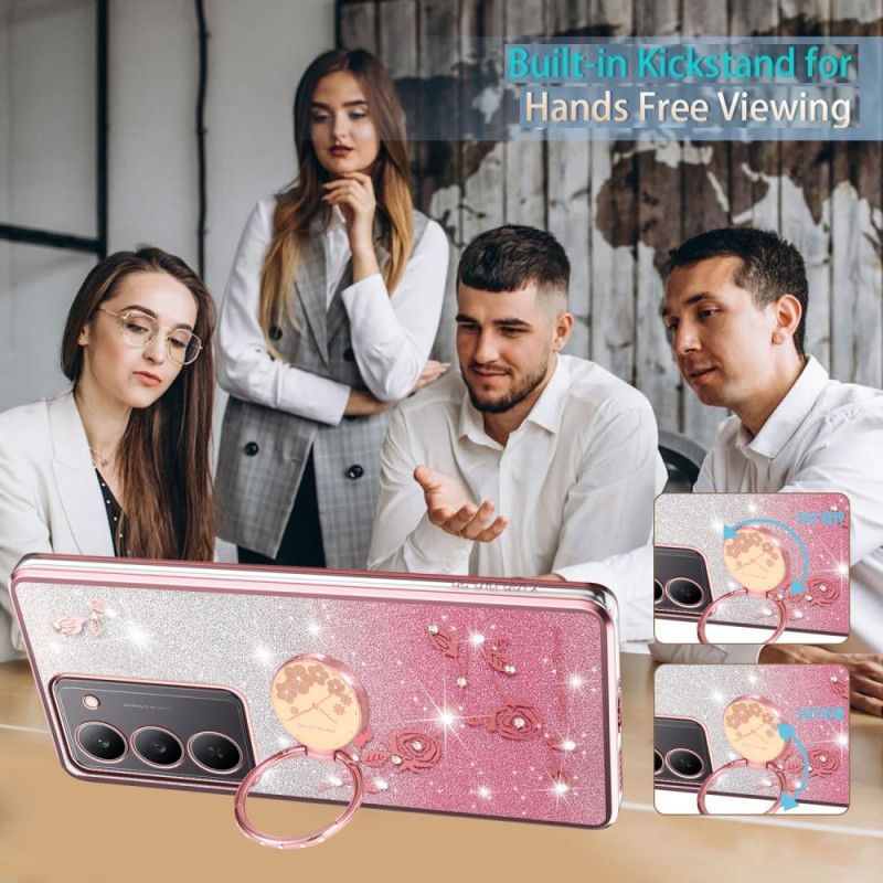 Cover Realme 14x 5g Telefon Etui Kadem Blomster Og Rhinsten Ringholder