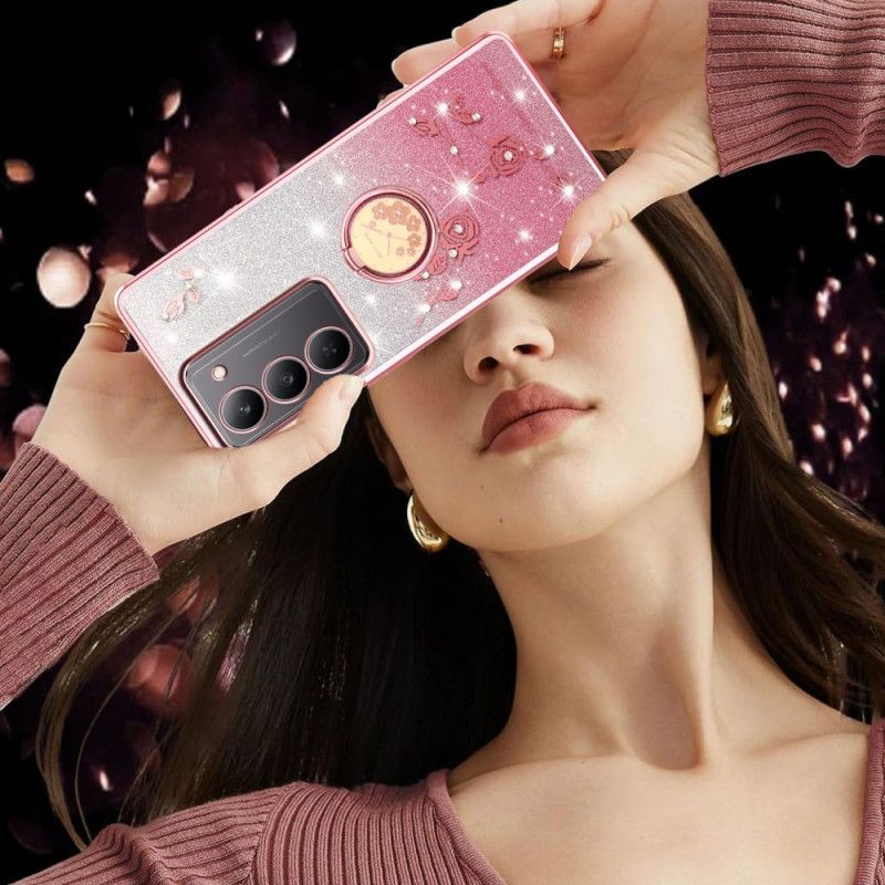 Cover Realme 14x 5g Telefon Etui Kadem Blomster Og Rhinsten Ringholder