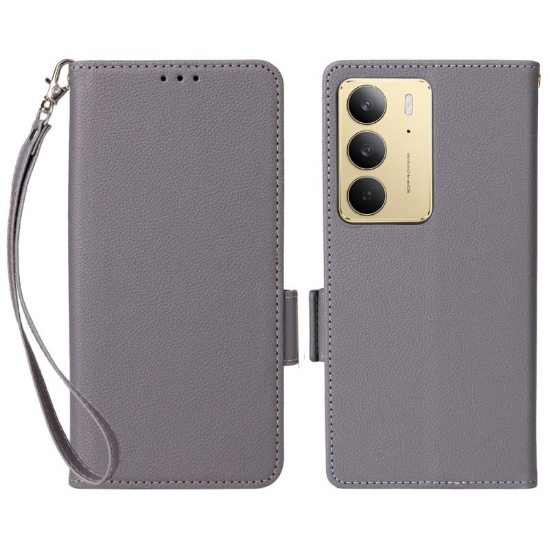 Flip Cover Realme 14x 5g Litchi-kunstlæder Med Rem