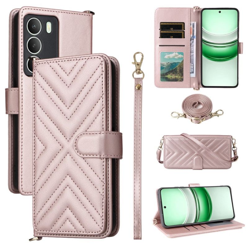 Flip Cover Realme 14x 5g Quiltet Med Rem Og Skulderrem