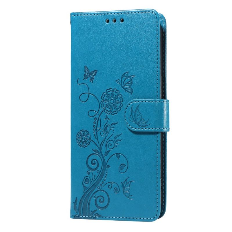 Læder Cover Realme 14x 5g Telefon Etui Sommerfugle Og Blomster