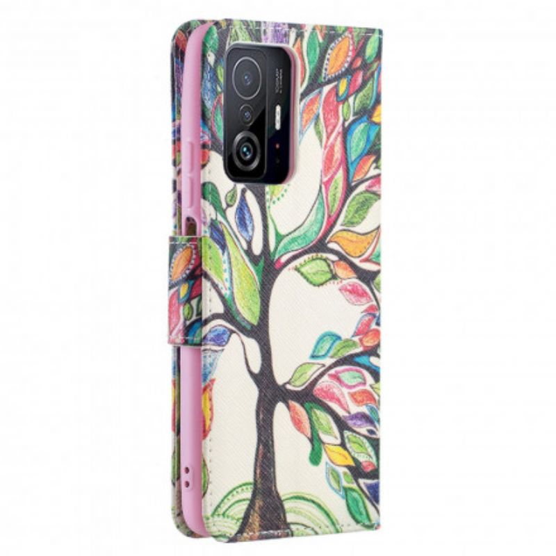 Læder Cover Xiaomi Mi 11t / 11t Pro Telefon Etui Farvet Træ