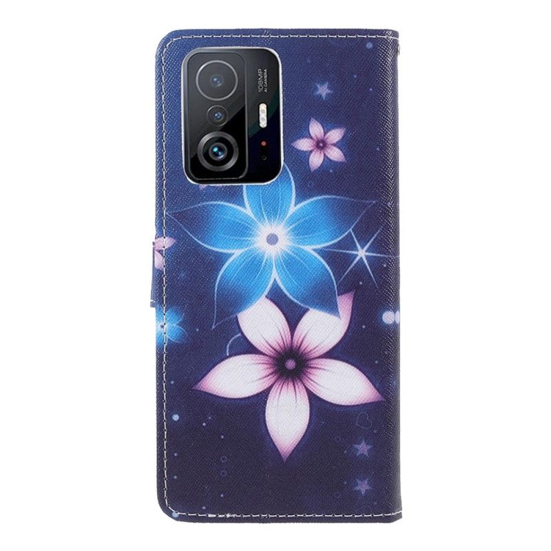Læder Cover Xiaomi Mi 11t / 11t Pro Telefon Etui Måneblomster Med Rem