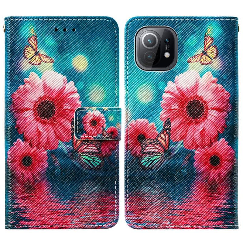 Flip Cover Læder Xiaomi Mi 11 Blomster Og Sommerfugle