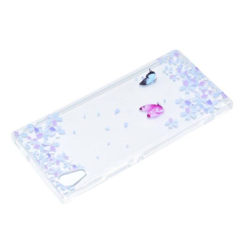 Cover Sony Xperia XA1 Gennemsigtige Sommerfugle Og Blomster Beskyttelse