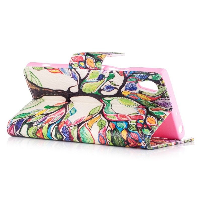 Flip Cover Læder for Sony Xperia XA1 Farvet Træ