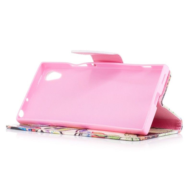 Flip Cover Læder for Sony Xperia XA1 Farvet Træ