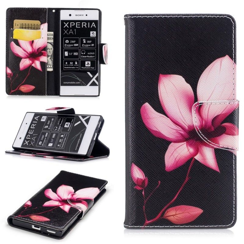 Flip Cover Læder for Sony Xperia XA1 Lyserød Blomst