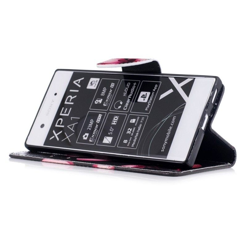 Flip Cover Læder for Sony Xperia XA1 Lyserød Blomst