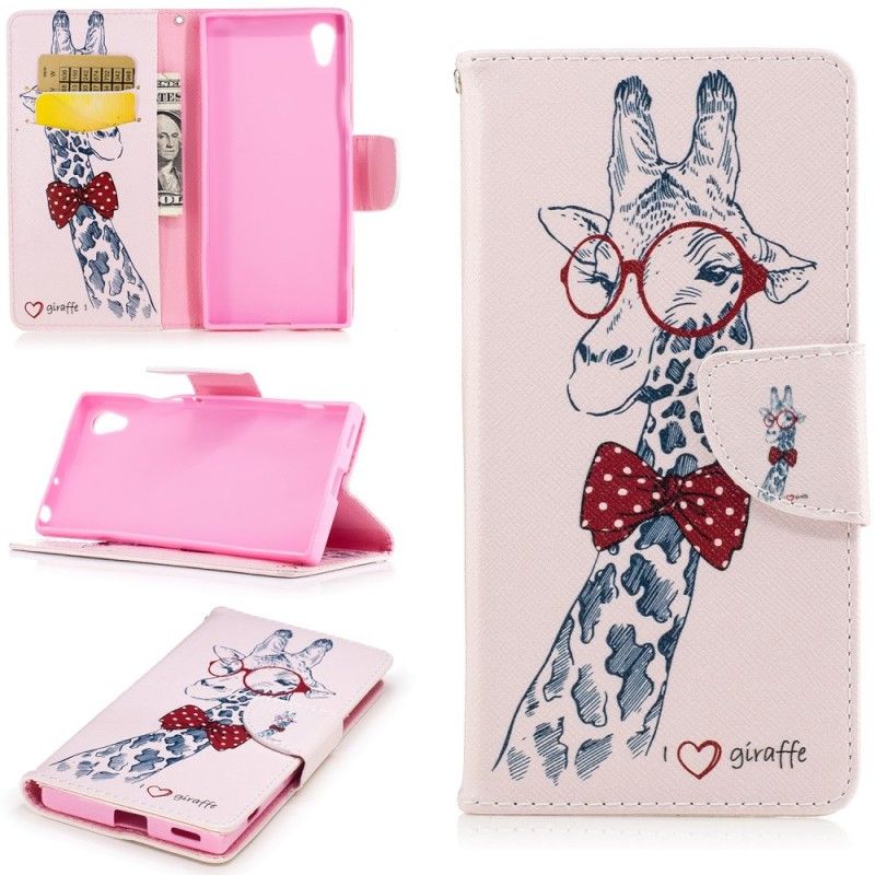 Flip Cover Læder for Sony Xperia XA1 Nørd Giraf