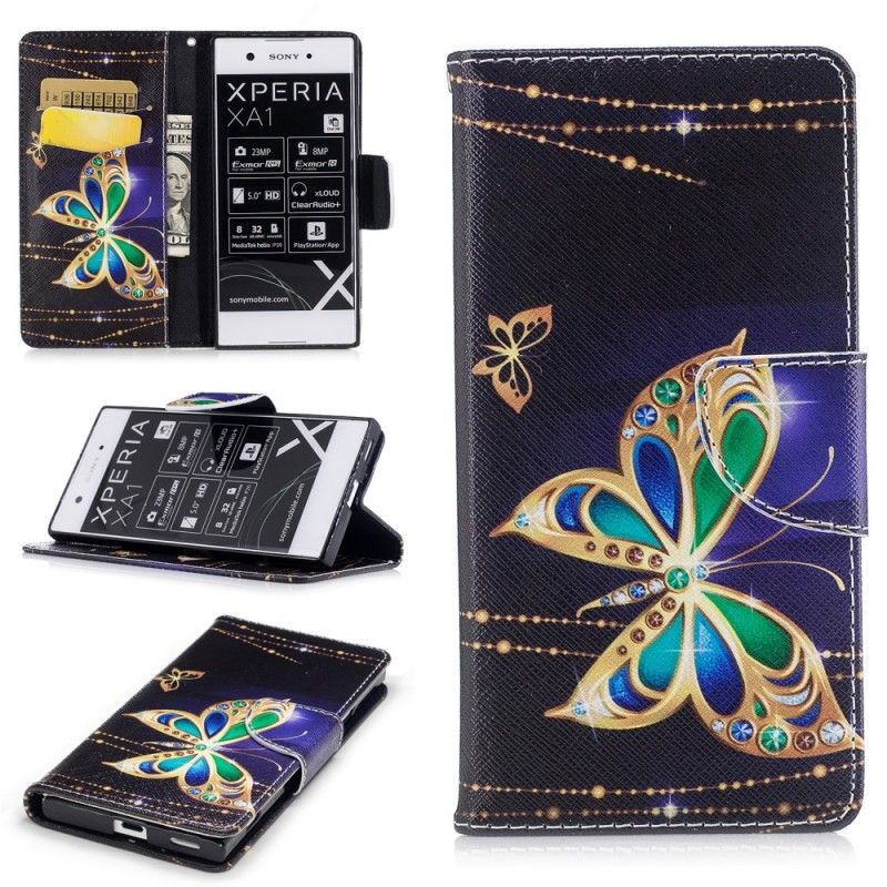 Flip Cover Læder Sony Xperia XA1 Magisk Sommerfugl Original