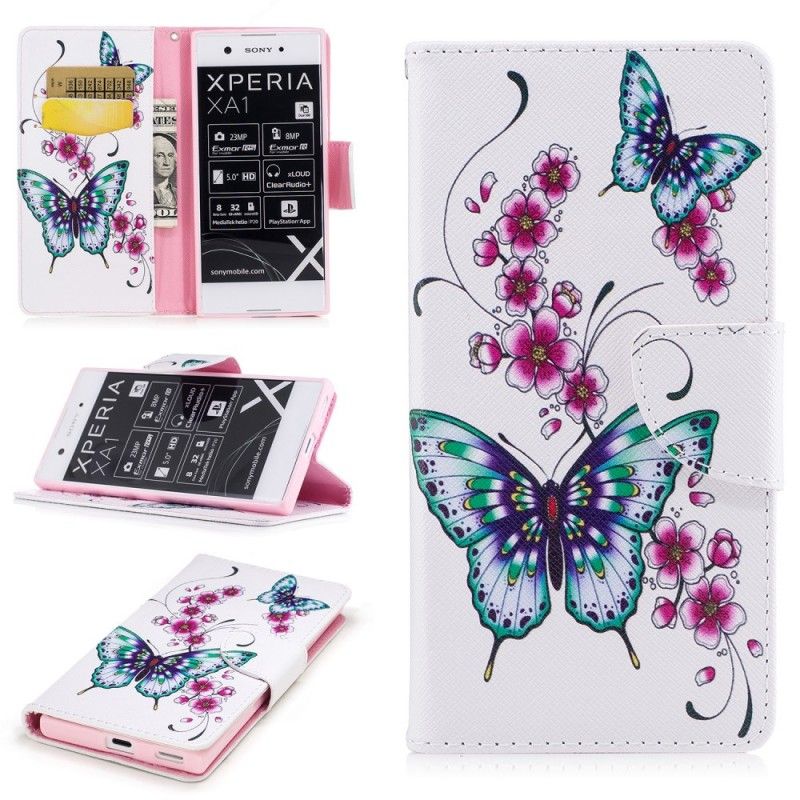 Flip Cover Læder Sony Xperia XA1 Vidunderlige Sommerfugle