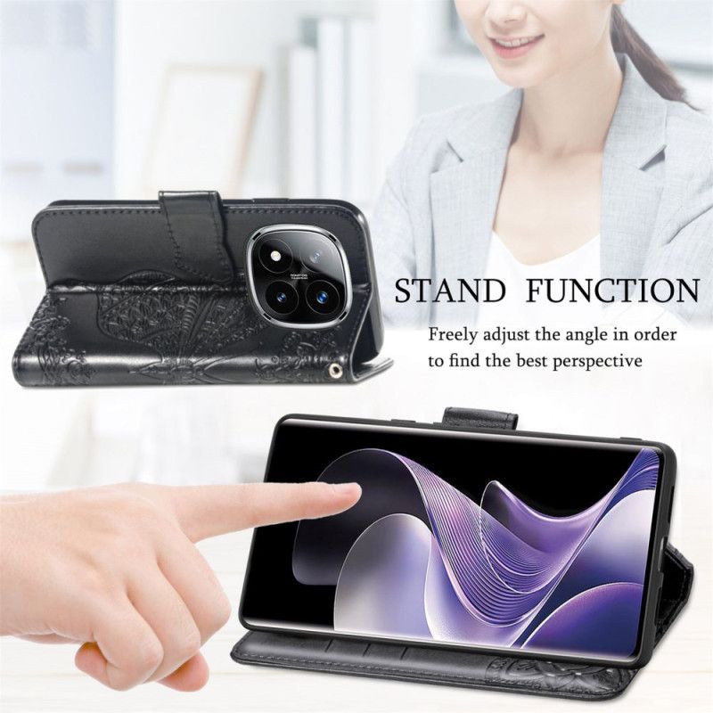 Læder Cover Xiaomi Redmi Note 14 Pro Plus 5g Barok Sommerfugl