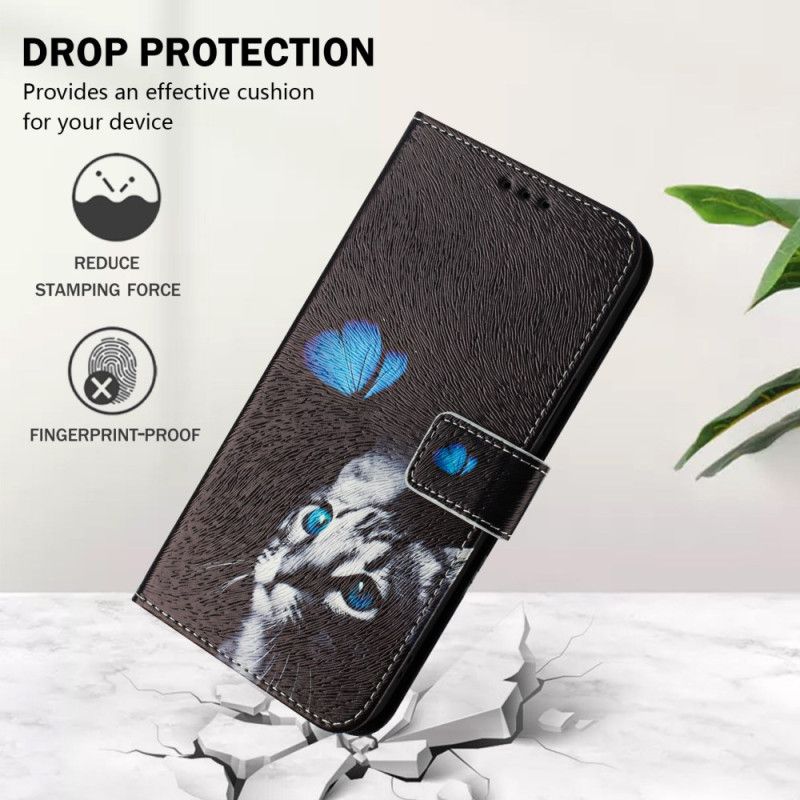 Læder Cover Xiaomi Redmi Note 14 Pro Plus 5g Sommerfugle- Og Kattemønster