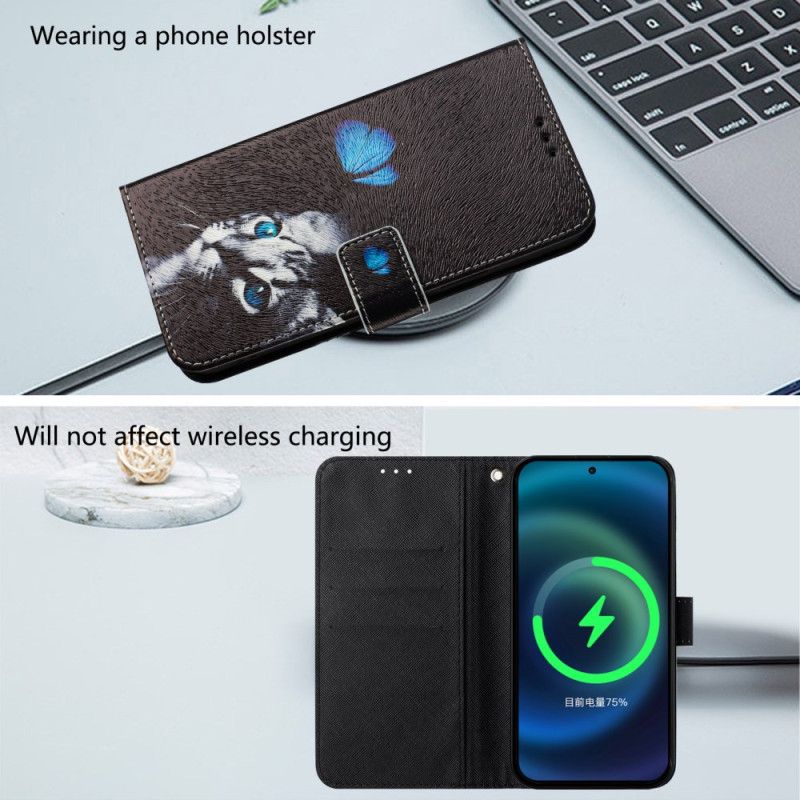 Læder Cover Xiaomi Redmi Note 14 Pro Plus 5g Sommerfugle- Og Kattemønster